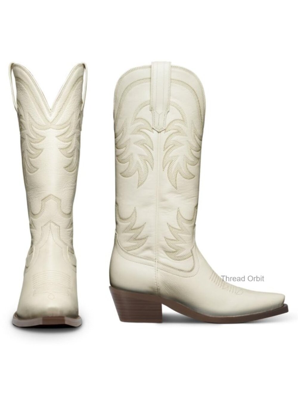Women's Knee High Cowboy Boots Chunky Block Heel Pointed Toe Wide Calf Pull On